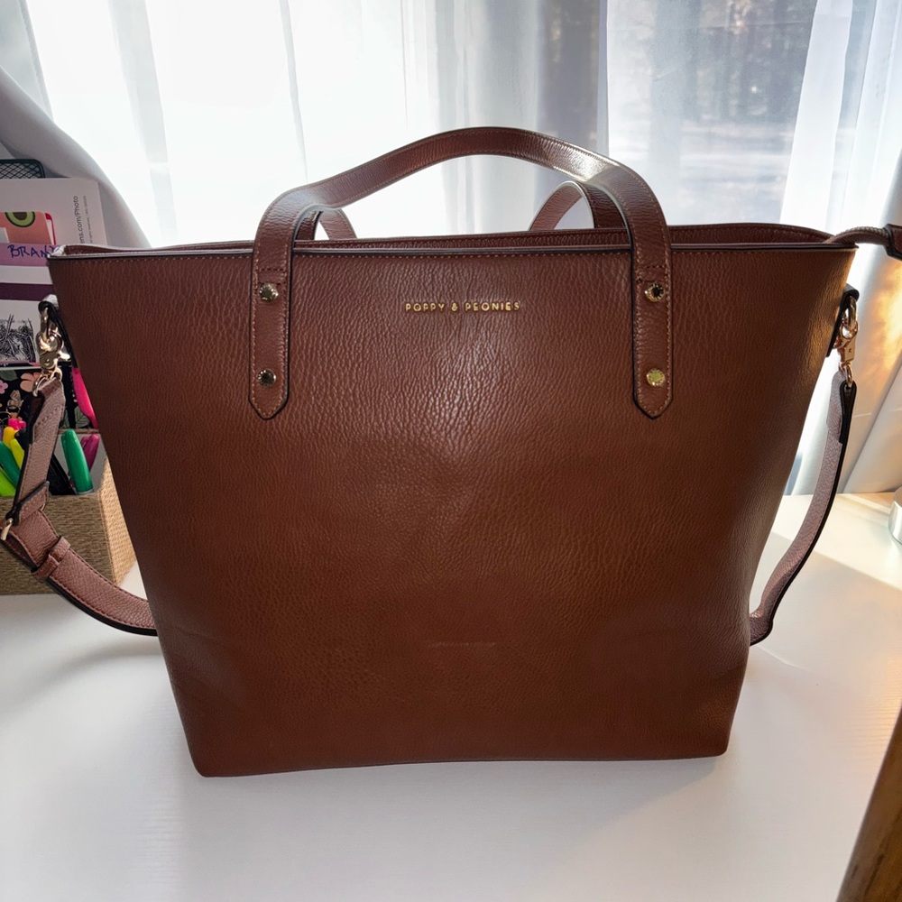 Poppy & Peonies Chestnut Leather Handbag